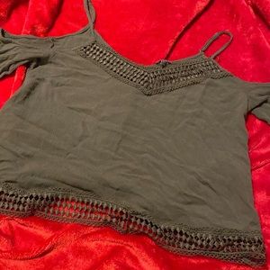 Green, lace, off shoulder, straps, baggy, lose, tank